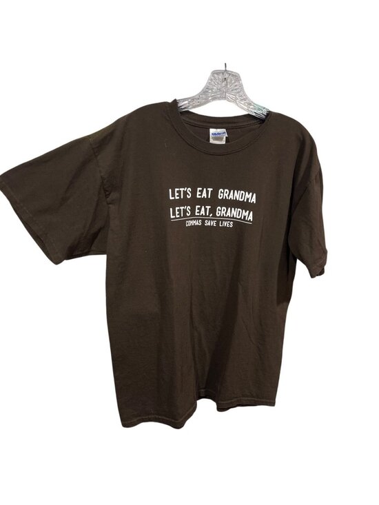 Gildan Tops - Lets Eat Grandma Commas Save Lives Gildan Ultra Cotton Brown T-Shirt Size L